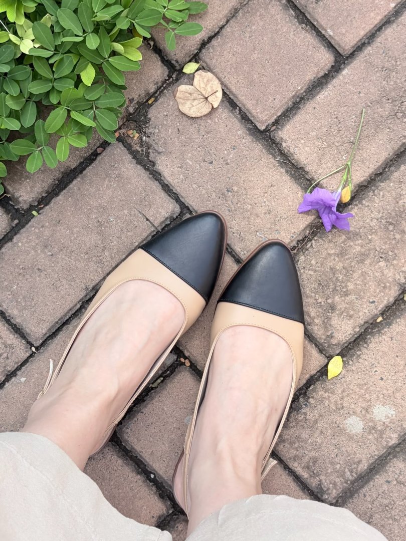 SLINGBACK NEGRO/BEIGE ECO CUERO K003